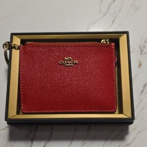 COACH Red Leather Zip Card Case with Wristlet